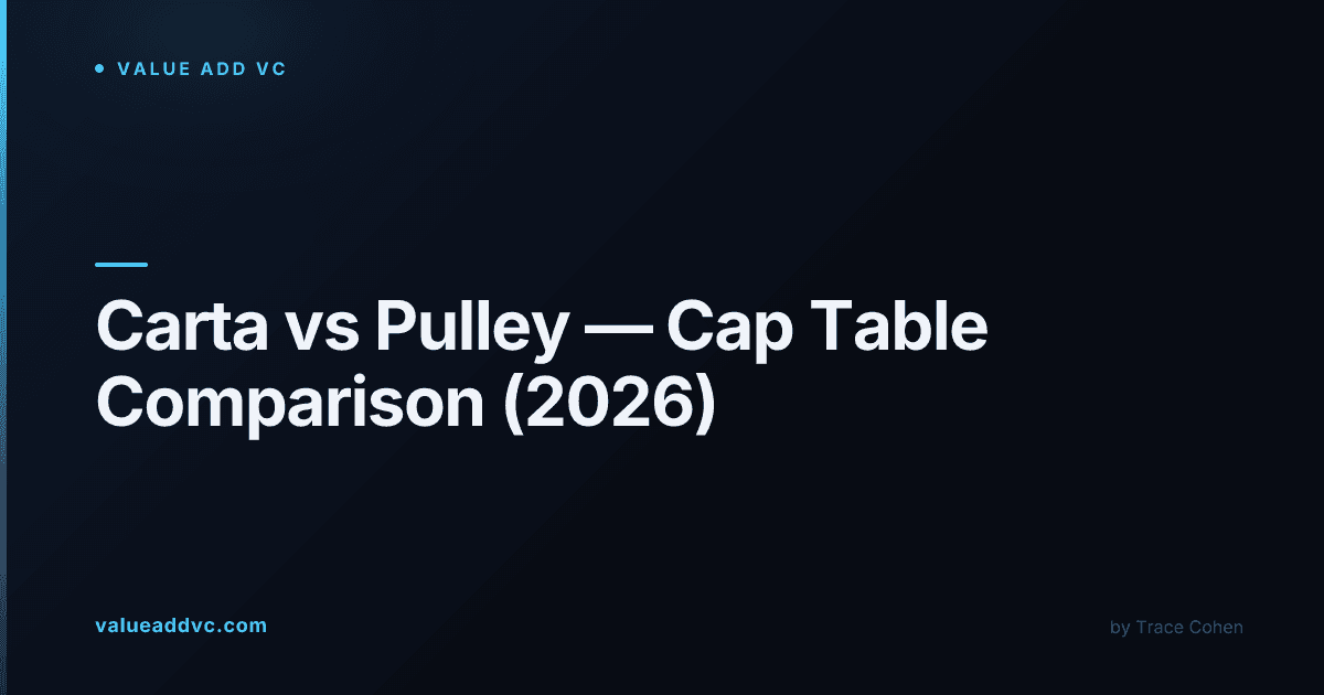 Split-screen comparison graphic of Carta and Pulley cap table software interfaces